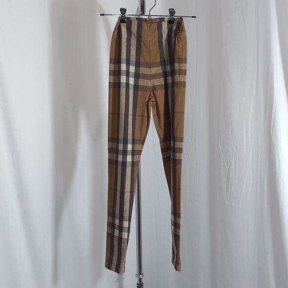 Burberry 'Madden' Brown Check Pattern Stretch Jersey Leggings Size XS - Picture 2 of 4